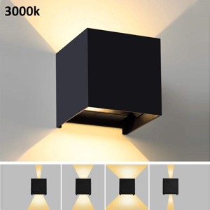 Applique led nero 6w 3000k per esterno cubo ip54 fasci luce regolabili