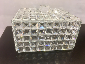 Cofanetto scatola porta gioie in vetro cristallo coperchio inserti foglia  argento - 81A9