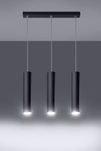 Lampadario tre luci nero per tavolo cucina moderna cilindri a sospensione