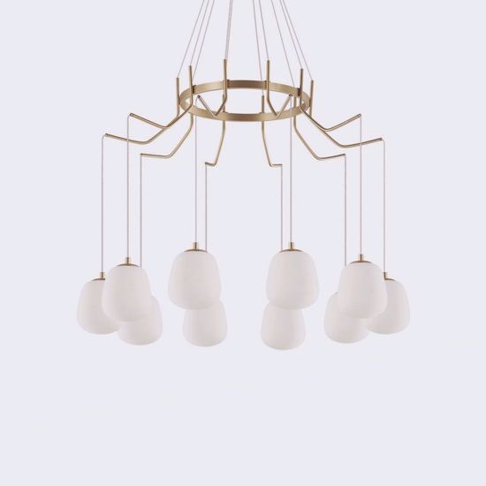 Karousel ideal lux sp10 lampadario oro 10 luci sfere vetro bianco