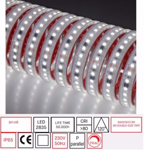 Bobina 5m strip led per esterno 18w/mt 3000k ip65 230v alta luminosit&agrave; 140 led/m