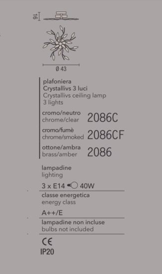 Affralux crystallivs plafoniera 43cm cromo lucido cristalli trasparenti