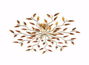 Grande plafoniera da salone 102 cm oro lucido cristalli petali ambra affralux