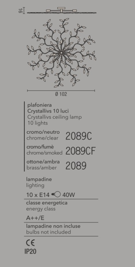 Affralux grande plafoniera moderna 102cm cromo cristalli trasparenti