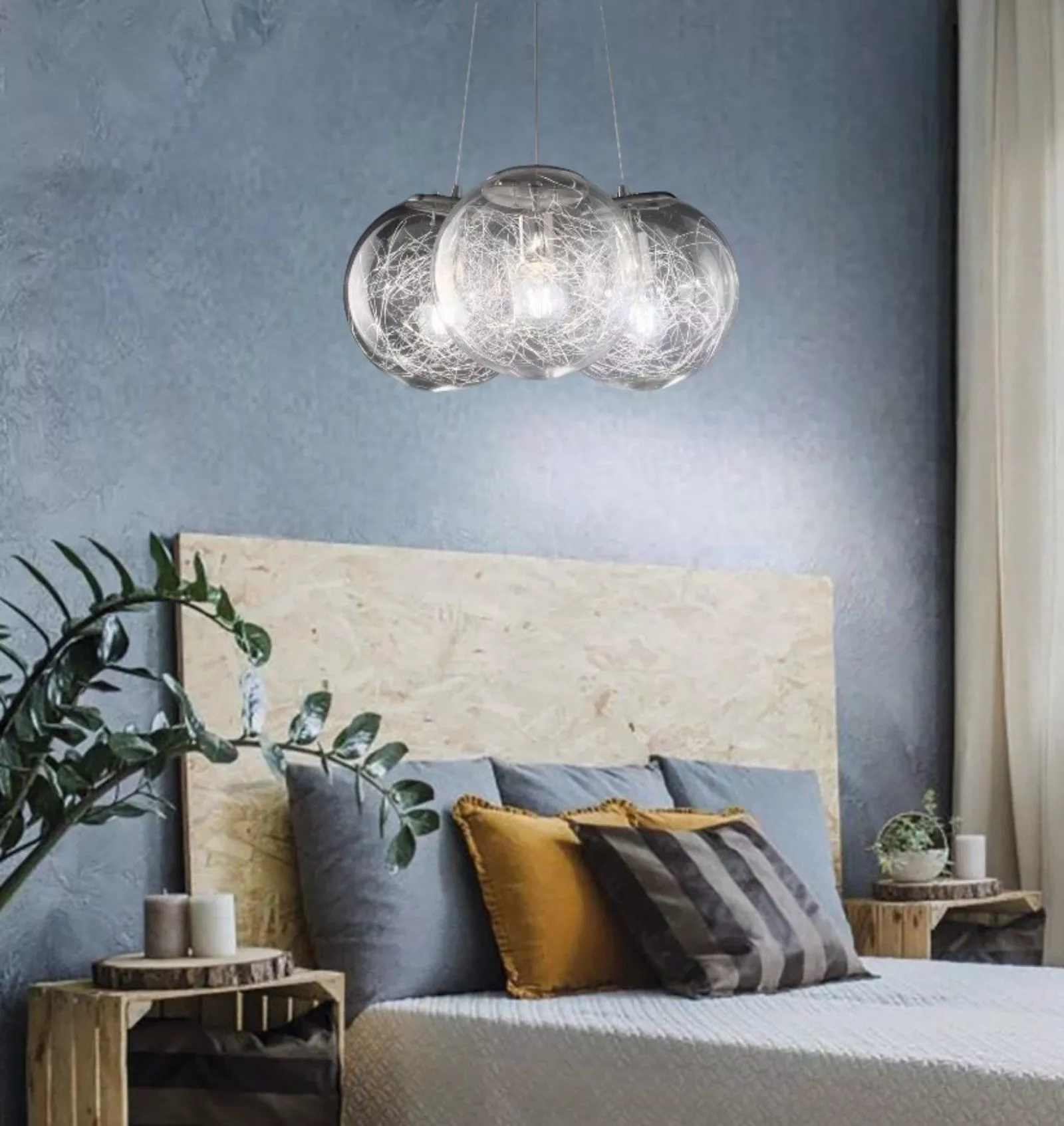 Mapasat ideal lux lampadario 3 sfere vetro trasparente per camera da letto  - 176031