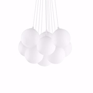 Mapaplus ideal lux lampadario 11 luci sfere sospensioni vetro bianco