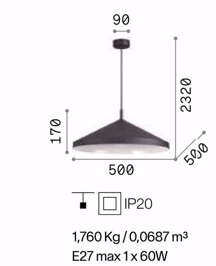 Ideal lux yurta lampadario nero per cucina moderna design cono 50cm