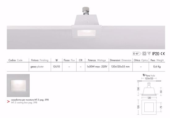 Faretto quadrato da incasso gu10 in gesso con vetrino per controsoffitto