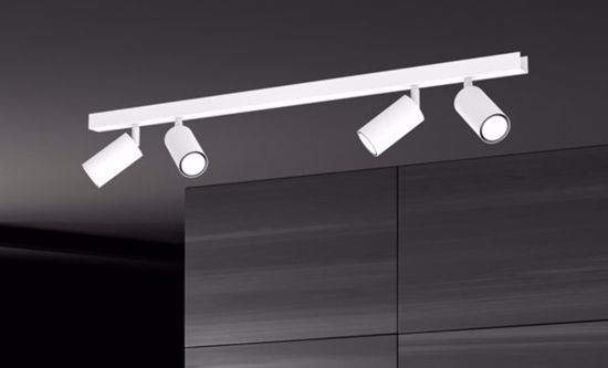 Spot da soffitto binario bianco con faretti gu10 led orientabili 4 luci