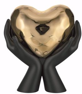 Soprammobile moderno mani nere cuore dorato scultura