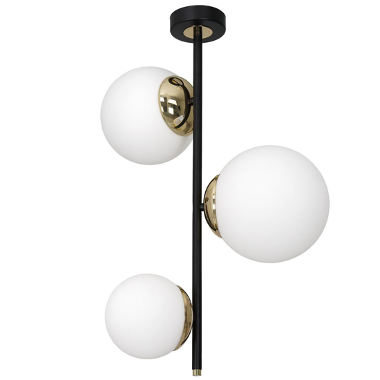 Plafoniera lampada verticale tre luci sfere vetro bianco stile contemporaneo