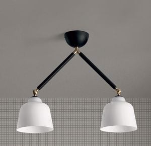 Miloox neoretro lampada nera da soffitto due braccia orientabili vetro bianco
