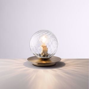 Lampada da tavolo oro bronzato sfera vetro trasparente design moderno