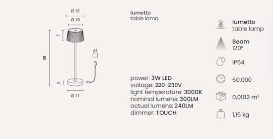Lampada senza fili oro per tavolo led 3w 3000k ondaluce macao ip54