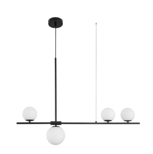 Lampadario moderno per tavolo soggiorno nero sfere vetro bianco