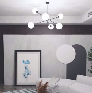 Lampadario moderno nero sfere vetri bianchi per soggiorno