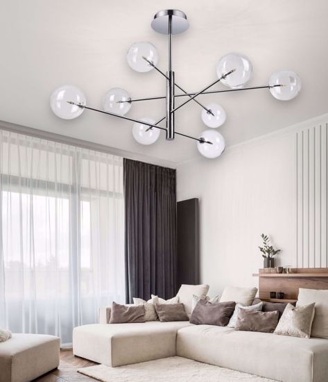 Ideal lux equinoxe sp8 lampadario 8 sfere vetro moderno cromo per soggiorno