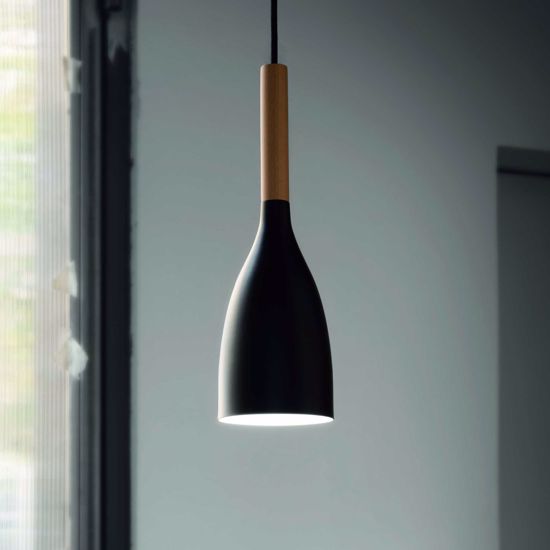 Manhattan sp1 ideal lux  nero lampadario pendente isola cucina legno naturale