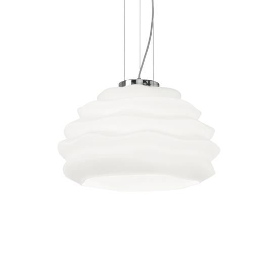 Karma sp1 small ideal lux lampadario per tavolo da pranzo campana vetro bianco ondulato
