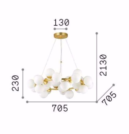 Ideal lux dna sp25  dorato grande lampadario moderno per salotto 25 luci sfere vetro