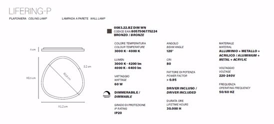 Plafoniera vivida lifering bronzo led 60w 3000k 4000k dimmerabile