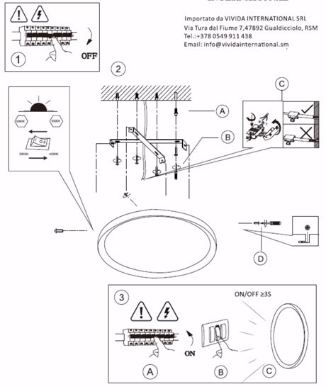 Plafoniera rotonda nera da soggiorno led 36w 3000k 4000k vivida atena