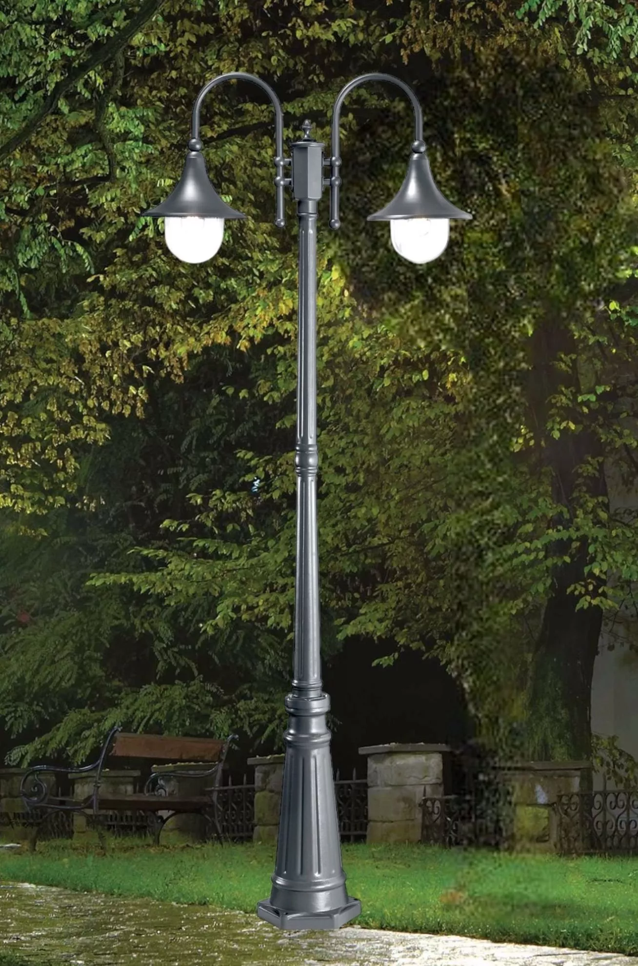 Lampione classico antracite alto due luci da giardino per esterno alluminio  - 5ECB