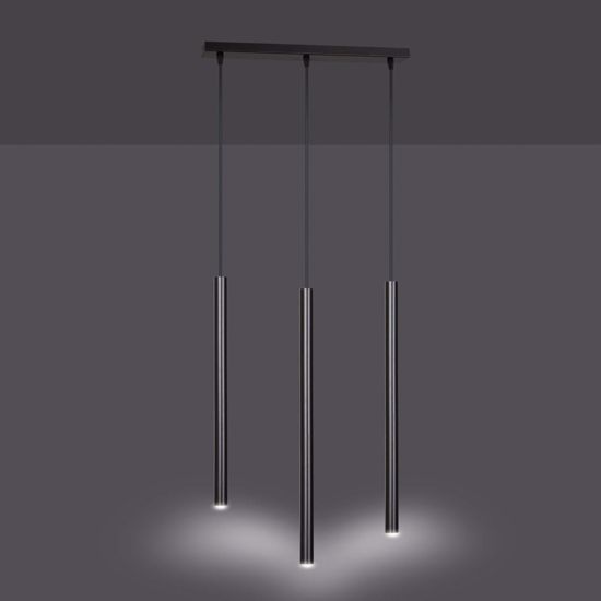 Lampadario nero per tavolo da cucina tre luci cilindri pendenti