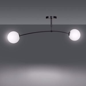 Plafoniera nera design moderna sfere vetro bianco 2 luci mazzola luce