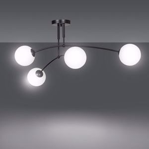 Mazzola luce plafoniera moderna nera sfere vetro bianco 4 luci per interni