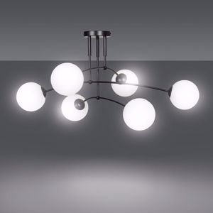 Plafoniera per cucina soggiorno moderna nera sfere vetro bianco 6 luci mazzola luce