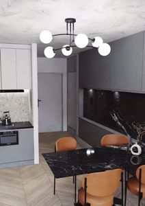 Plafoniera per cucina soggiorno moderna nera sfere vetro bianco 6 luci