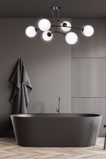 Plafoniera per cucina soggiorno moderna nera sfere vetro bianco 6 luci