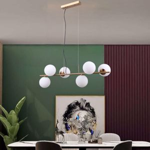 Lampadario oro sfere vetro bianco per soggiorno moderno