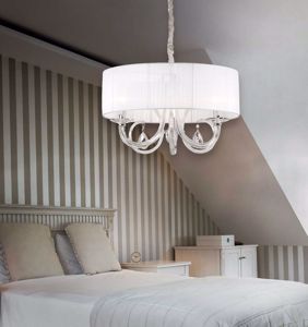 Swan sp3 ideal lux lampadario per camera da letto contemporaneo tessuto bianco cristallo trasparente