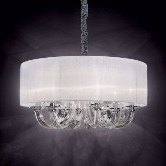 Swan sp3 ideal lux lampadario per camera da letto contemporaneo tessuto bianco cristallo trasparente
