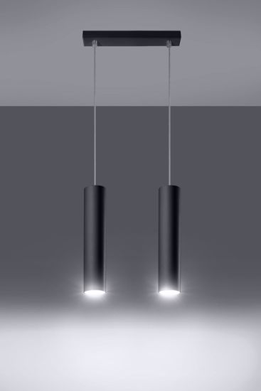 Lampadario nero con due luci cilindri per cucina moderna