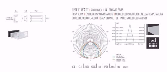 Segnapasso led incasso parete per esterno 10w 3000k ip54 nero