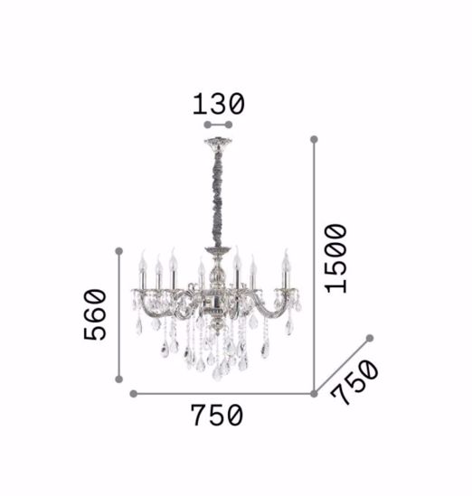 Impero sp8 ideal lux lampadario classico per salone 8 luci argento antico e cristallo