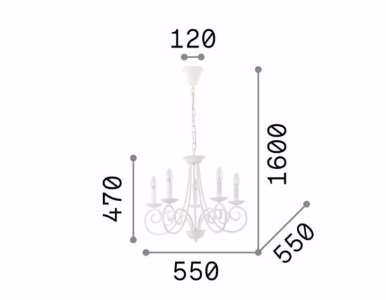 Ideal lux sem sp5 lampadario cinque bracci contemporaneo metallo bianco catena regolabile