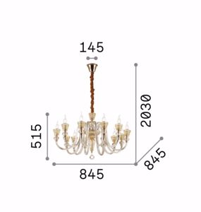 Strauss sp12 lampadario classico 12 bracci cristallo ideal lux trasprente dettagli ambra e oro rosa