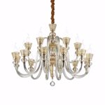 Strauss sp18 lampadario ideal lux  classico 18 bracci cristallo trasparente dettagli ambra e oro rosa
