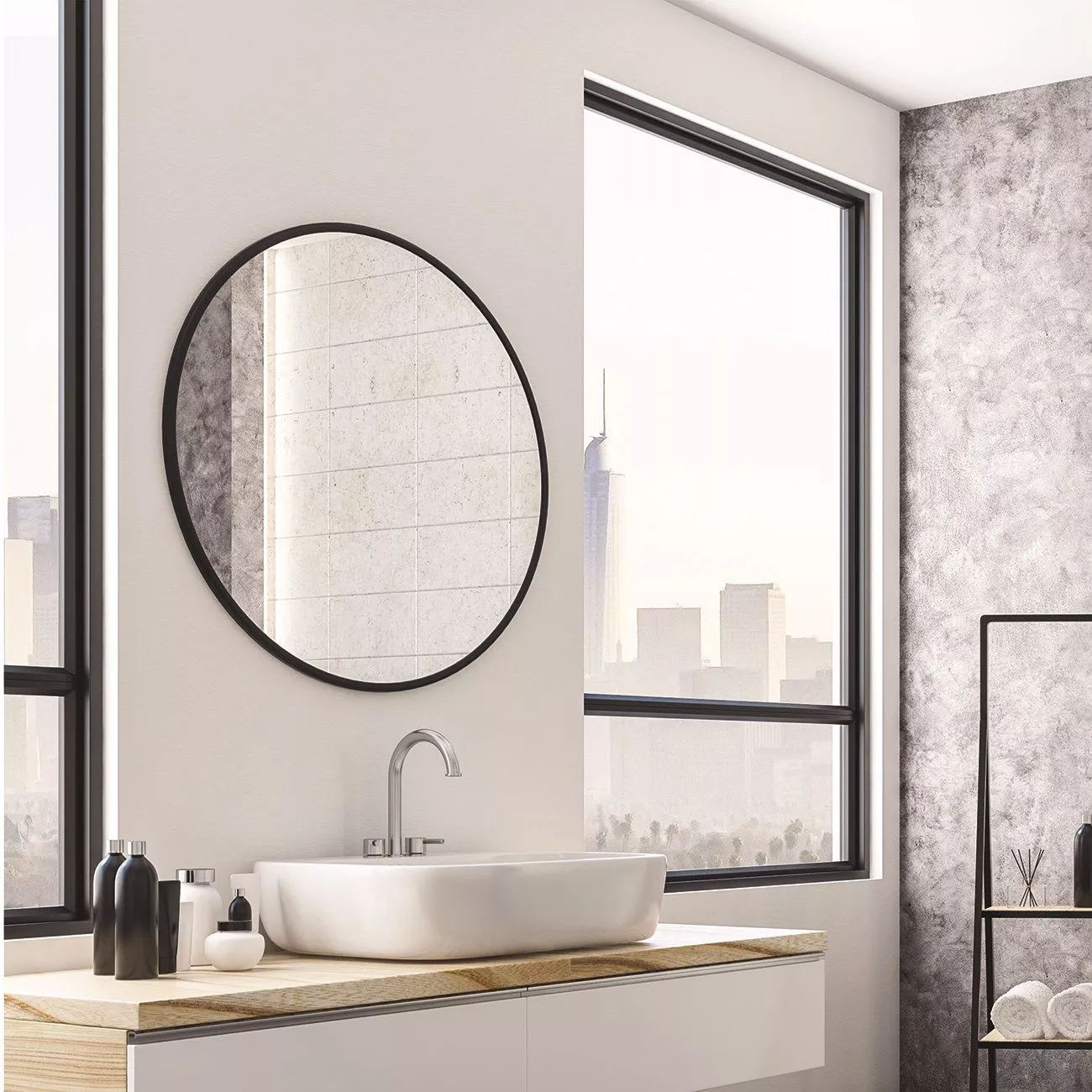 Specchio rotondo bagno moderno bordo nero 70x70 - 6F0D
