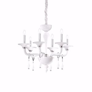 Miramare sp6 lampadario ideal lux classico 6 bracci vetro bianco lucido per grande salotto