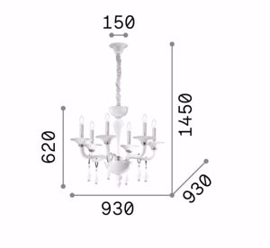 Miramare sp6 lampadario ideal lux classico 6 bracci vetro bianco lucido per grande salotto