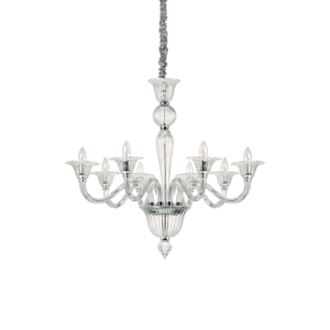 Grande lampadario brigitta sp8 ideal lux classico 8 bracci cristallo trasparente dettagli cromo