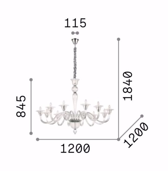 Brigitta sp12 grande lampadario ideal lux classico 12 bracci cristallo ambra per salotto