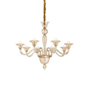 Ideal lux brigitta sp8 lampadario classico cristallo ambra per soggiorno 8 luci
