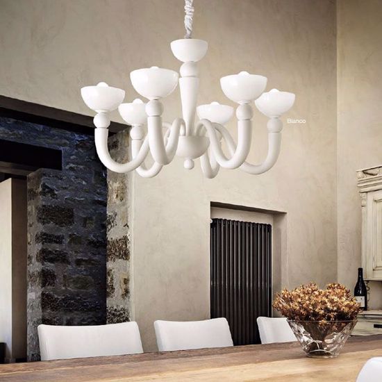 Ideal lux bon bon sp6 lampadario classico 6 luci vetro e metallo bianco