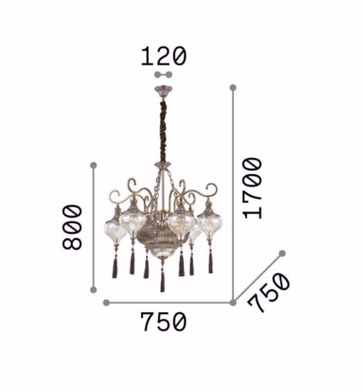 Harem sp9 ideal lux lampadario per salotto stile arabo 9 luci crtistallo ambra